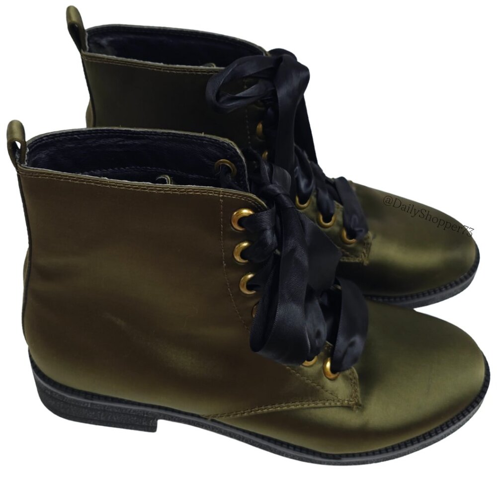 Dirty Laundry Womens Hunter Green Satin Combat Boots With Satin Ribbon Laces - Picture 4 of 10